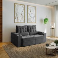 Sofá Retrátil Reclinável 3 Lugares 190cm Porta Copos e USB Embaúba Ext