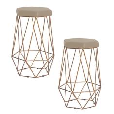 Kit 2 Banqueta Decorativa Rubel Base Gold Veludo Bege - Gran Belo