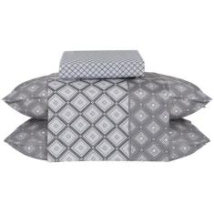 Jogo De lençol Casal Queen 4 Peças 140 Fios Hugo Sultan, Cinza, Queen