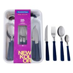 Faqueiro Tramontina Inox New Kolor com Gaveteiro 24 Peças, Azul, 24