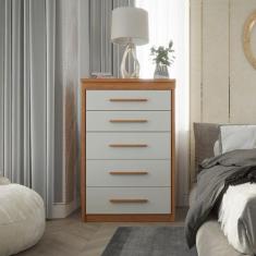Cômoda para Quarto 5 Gavetas Elegance Marrom/Freijó/Off-White - Batrol