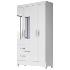 Guarda Roupa Solteiro com Espelho 4 portas 2 gavetas Branco Flex Madri - Moval