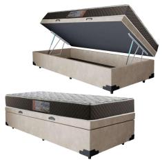 Cama Box Baú Solteiro Colchão Mola Ensacada Belos Sonhos + Box Suede 61x88x188