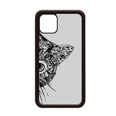 Capa de desenho de linha com cabeça de gato preta para iPhone 12 Pro Max para Apple Mini Mobile Case Shell