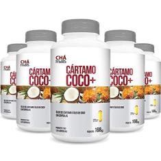Kit 5 Óleo de cartamo + óleo de coco 1000mg Chá mais 120 cápsulas