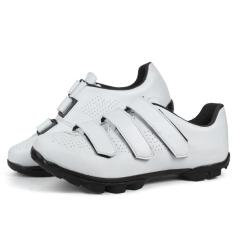 Sapatilha Couro Branco Bicicleta MTB Com Clip Bike Speed