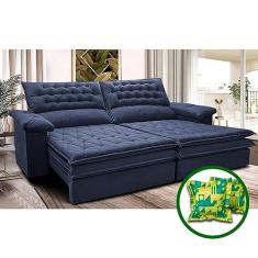 Sofá Retrátil e Reclinável 2,12m Molas Ensacadas Cama Inbox Alemanha de Viscoelástico Velusoft Azul