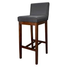 Banqueta Estofada para Bancada Alta Lisboa Madeira Capuccino Suede Cinza CCS