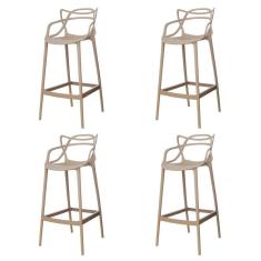 Kit 4 Banquetas Allegra Nude Polipropileno Cozinha Bistrô