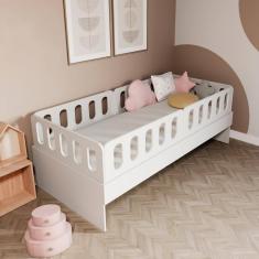 Cama Solteiro Mdf Branco com 04 Grades e Cabeceira Anatômica Mobilistore