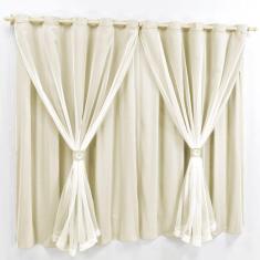 Cortina 4 Mts Sala Quarto Malha Com Voal Trilho Comum Baratissima Palha