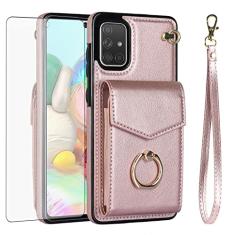 Asuwish Capa de telefone para Samsung Galaxy A51 4G capa carteira com protetor de tela de vidro temperado e anel de bloqueio RFID suporte suporte para cartão de crédito acessórios celulares A 51 M40S