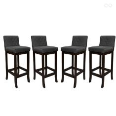 Kit 4 Banquetas Alta para Bancada de Cozinha Tóquio Madeira Maciça Matelassê Suede Cinza CCS