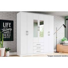 Guarda Roupa Solteiro 6 Portas e 3 Gavetas c/ Espelho Caju DA136 Branco - Henn
