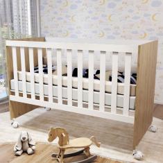 Berço Soninho com Rodízios Carvalho/Branco - Panorama Móveis