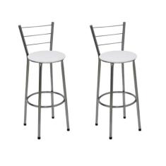 Kit 2 Banquetas Altas Cromada com Encosto Assento Branco - Jaddi