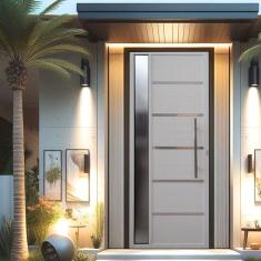 Porta Pivotante Solara Alumínio com Visor Puxador Tubolar 210 X 120 Lado Direito Branco