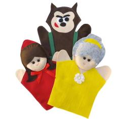 Kit fantoche chapeuzinho vermelho vovó e lobo 3 peças feltro - BRINQUE