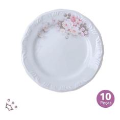 Jogo 10 Pratos Rasos Porcelana Schmidt Eterna Jantar 10 Pessoas - Porc