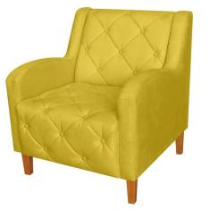 Poltrona Decorativa Munique Pés Trapézio Suede Amarelo - DS Estofados 