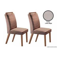 Cadeira Sala de Jantar Athenas Madeira Kit 2 Un Capuccino/Linho Bege -