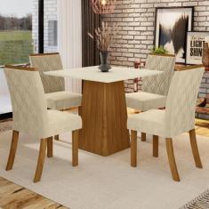 Mesa de Jantar 4 Lugares élida Nature/Off White/Linho - Bci Móveis, Mo