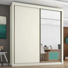 Guarda Roupa Solteiro com Espelho 2 Portas 4 Gavetas - Zurique-Off whi