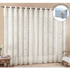 Cortina Luna 4 Metros Para Trilho Comum Palha Renda Floral Sala Ou Quarto