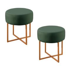 Conjunto - 2 Puffs Banqueta Otávio Luxo Castellar Móbile Veludo Verde