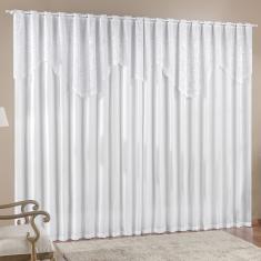 Cortina 4,00m X 2,50m Momento Sala Quarto Renda Com Microfibra P Varão Branca