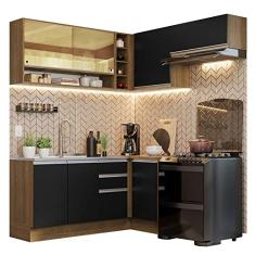Armário de Cozinha Completa de Canto 349cm Rustic/preto Glamy Madesa 06