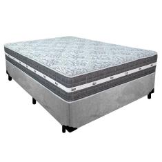 Cama Box Casal Suede + Colchão Anjos Black Graphite Molas Ensacadas 138x188x64cm Cinza
