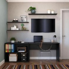 Escrivaninha Mesa Escritório 190cm com Nichos e 3 Prateleiras - Bramov