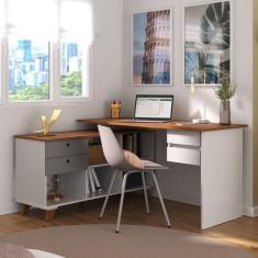 Escrivaninha Mesa Escritório em L Retrô Gold com 4 Gavetas - Espresso 