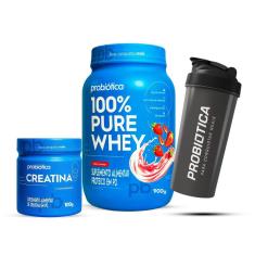 Combo  Whey 100% Pure 900g, Creatina 100g e Coqueteleira Probiótica-Unissex