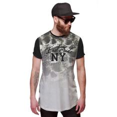 Camiseta Longline Caveira Floral East Side NY Degradê, P, Preto