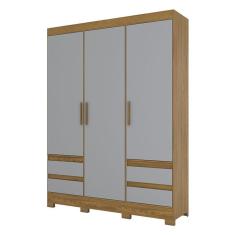 Guarda Roupa Casal Lema Nature 3 Portas 4 Gavetas MDP-MDF Nature Cinza Briz Móveis