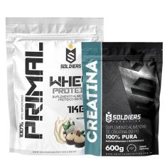 Kit: Whey Protein Primal 1Kg 100% Importado + Creatina Monohidratada 600g - Soldiers Nutrition-Unissex