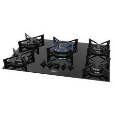 Cooktop a Gás Fischer Fit Line 5 Bocas Vidro Temperado Tripla Chama Preto Bivolt Embutido