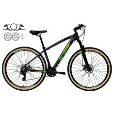  Bicicleta Aro 29 Ksw Xlt 24v Freios a Disco Hidráulicos Garfo Suspensão Pneu com Faixa Bege - Preto\Verde