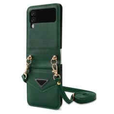 Capa de telefone tipo carteira crossbody para Samsung Galaxy Z Flip 5 4 3 Flip5 Flip4 Flip3 5G com compartimento para cartões de crédito Capa de couro à prova de choque, verde, para Galaxy Z Flip