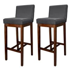 Kit 2 Banquetas Alta Estofada para Bancada Lisboa Madeira Capuccino Suede CCS