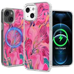 LORYVAN Capa magnética transparente para iPhone 12/iPhone 12 Pro, design de padrão floral para mulheres e meninas, fina, à prova de choque, flor protetora, não amarela, capa MagSafe, 6,1 polegadas