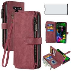 Asuwish Capa de telefone para LG G8 ThinQ capa carteira e protetor de tela de vidro temperado couro flip suporte suporte slot celular acessórios LGG8 Thin Q G 8 LG8 G8thinq LGG8thinq 8G mulheres