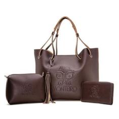Bolsa 3 peças bolsa+nécessaire+carteira elegante KITLISBOA-Feminino