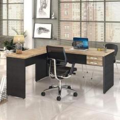 Mesa de Escritório em L 1,60x1,60M com 2 Gavetas Work30 - Compace