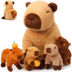 Bichos de pelúcia PullCrease Capybara Mommy com 4 bebês de 40 cm