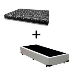 Cama Box Solteiro 88 Tecido Sintético Branco com Colchão Belize Bello Box - D33 Preto 57x88x188