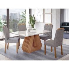 Conjunto Sala de Jantar Ágata Tampo em MDF e Vidro Com 4 Cadeiras Paol