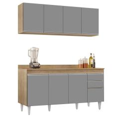 Armário Aéreo Nevada E Balcão Para Pia Com Tampo 160cm Arkansas Castanho-cinza - Lumil